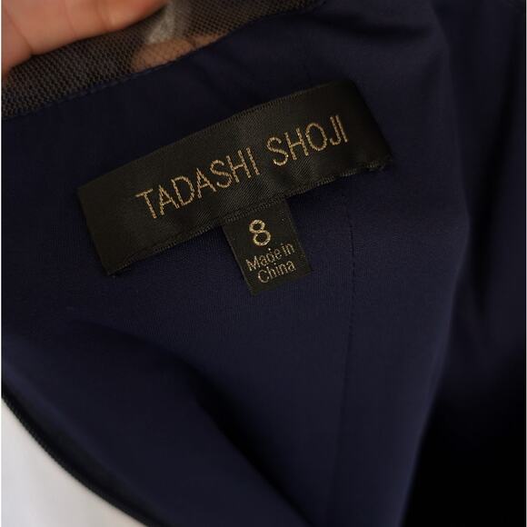 Tadashi Shoji Navy Paillette Floral Sequin Lace Sheath Cocktail Dress, size 8 - Picture 4 of 10